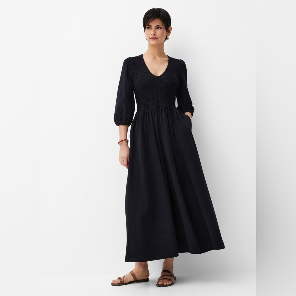 Contemporaine by Simons - Organic Cotton Smocked Black Dress